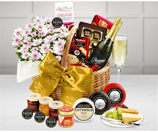 Mother's Day Austen Flower Gift Basket With Prosecco